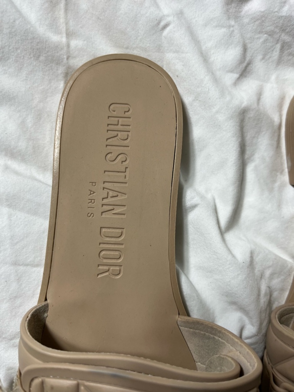 Dior Quilted Logo Slide Sandals in Nude - Picture 4 of 8